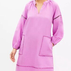 NWT LOFT Petite Cutout Linen-Blend Pocket Dress – Lilac Taffy – Size Petite Medi